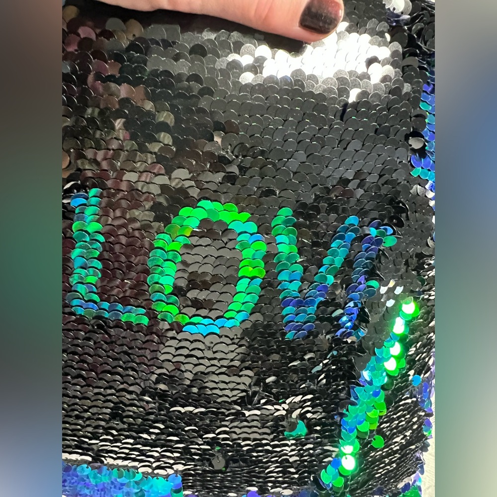 Black Sequin Pillow with Green LOVE Design - Picture 10 of 11